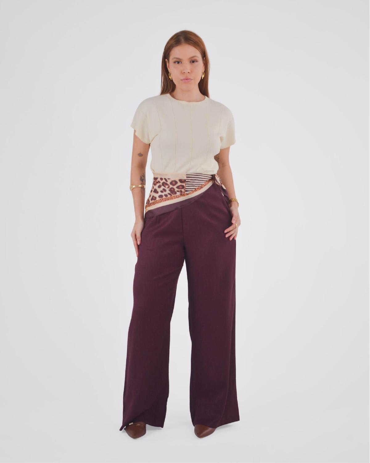 Foto do produto Calça Fem Eagle Rock  K891972026 Linho Wide Leg  Vinho