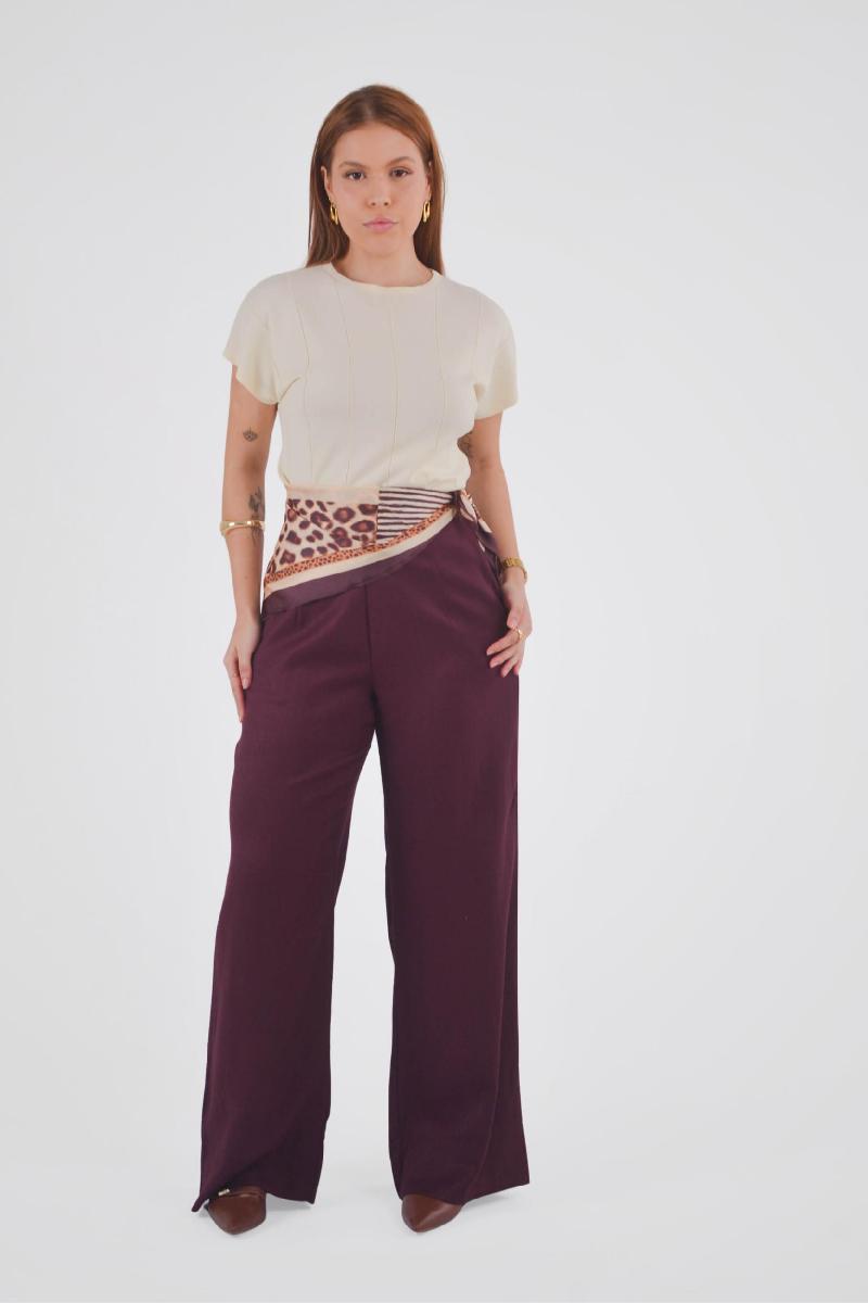 Foto do produto  Calça Fem Eagle Rock  K891972026 Linho Wide Leg  Vinho