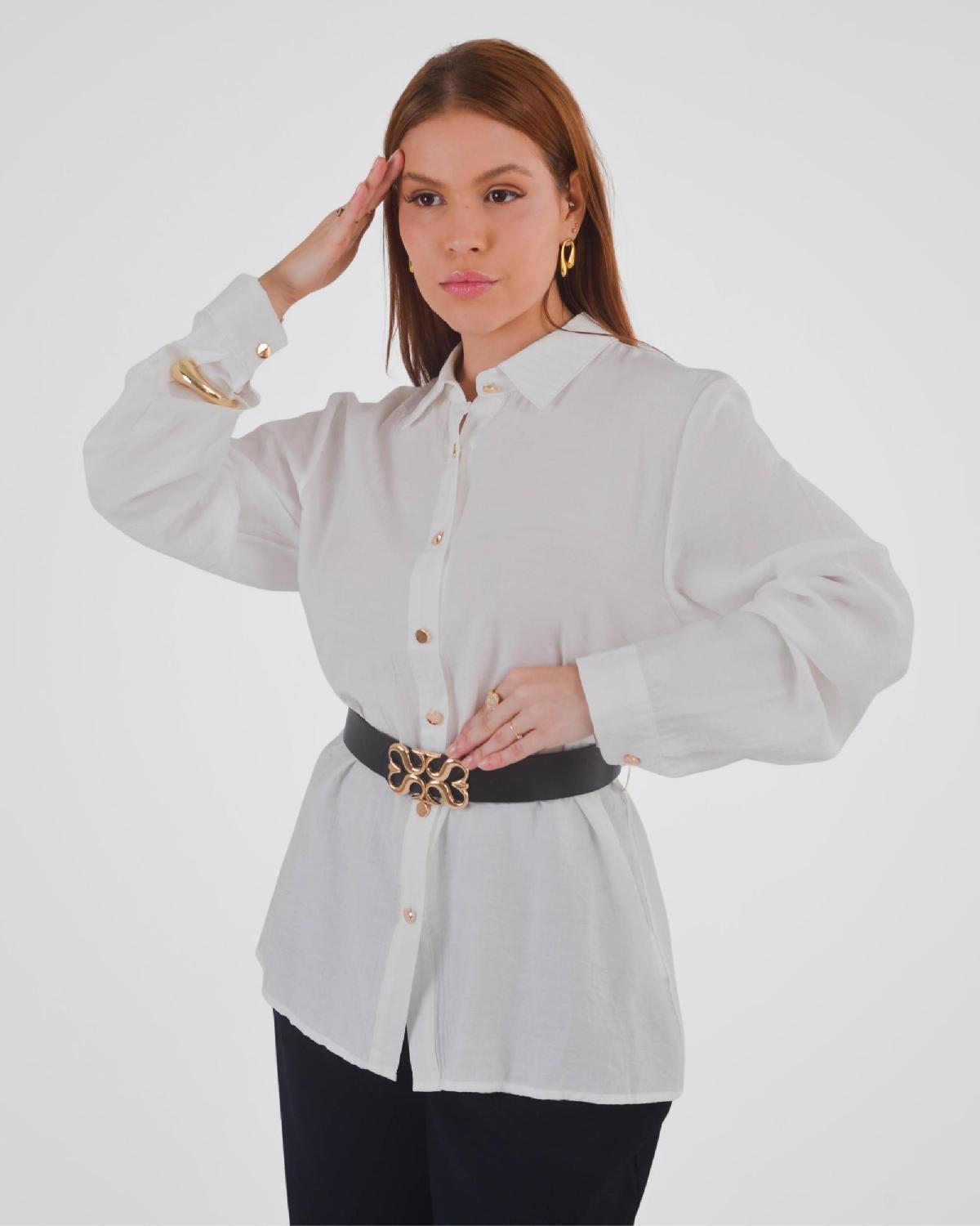 Foto do produto Camisa Fem. Eagle Rock Off White 2222026 Cinto Alongada Off White