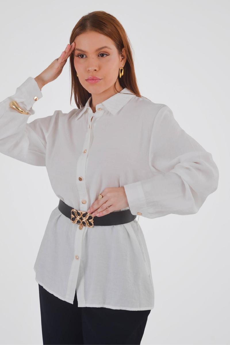 Foto do produto  Camisa Fem. Eagle Rock Off White 2222026 Cinto Alongada Off White