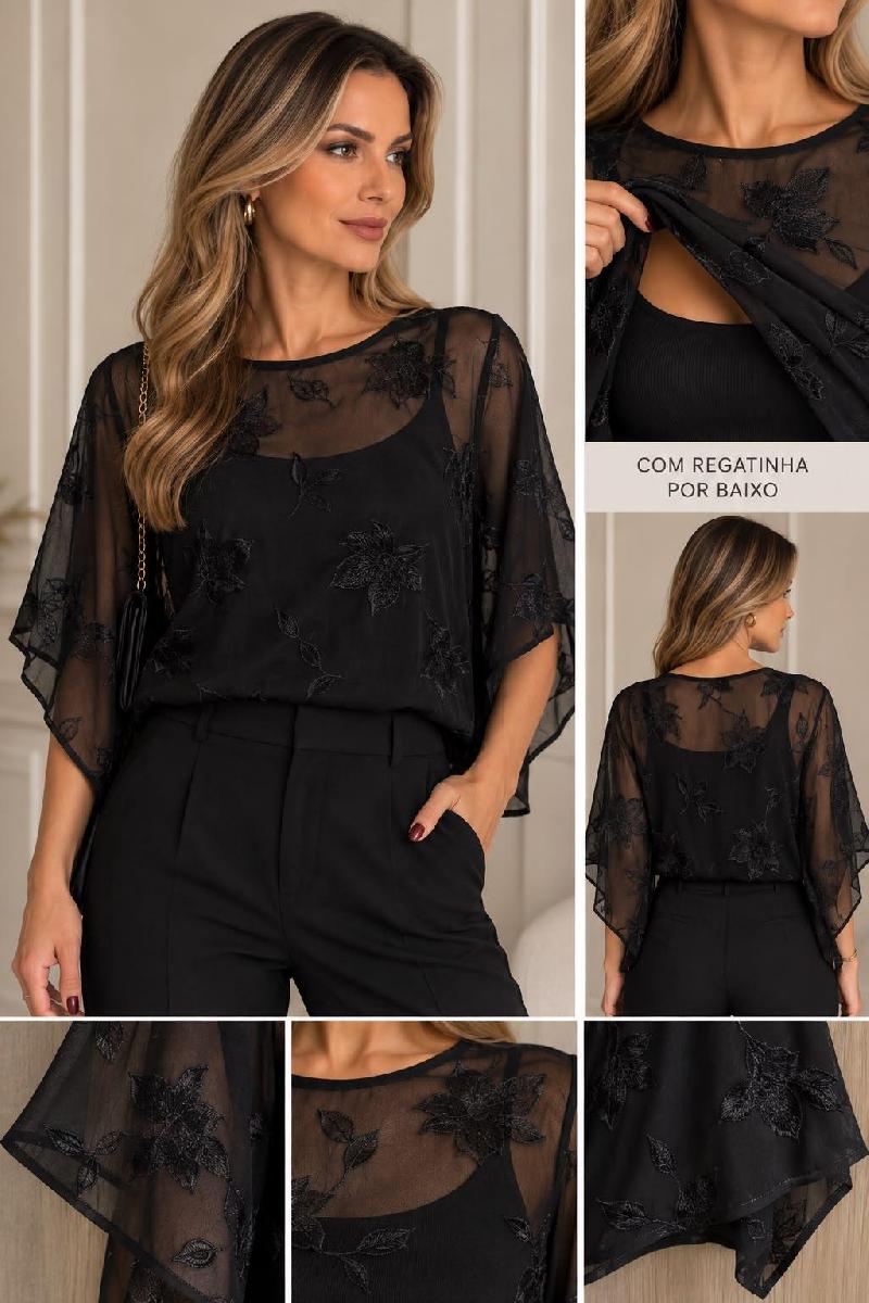 Foto do produto  Blusa Anemone Transparente Ampla Preto