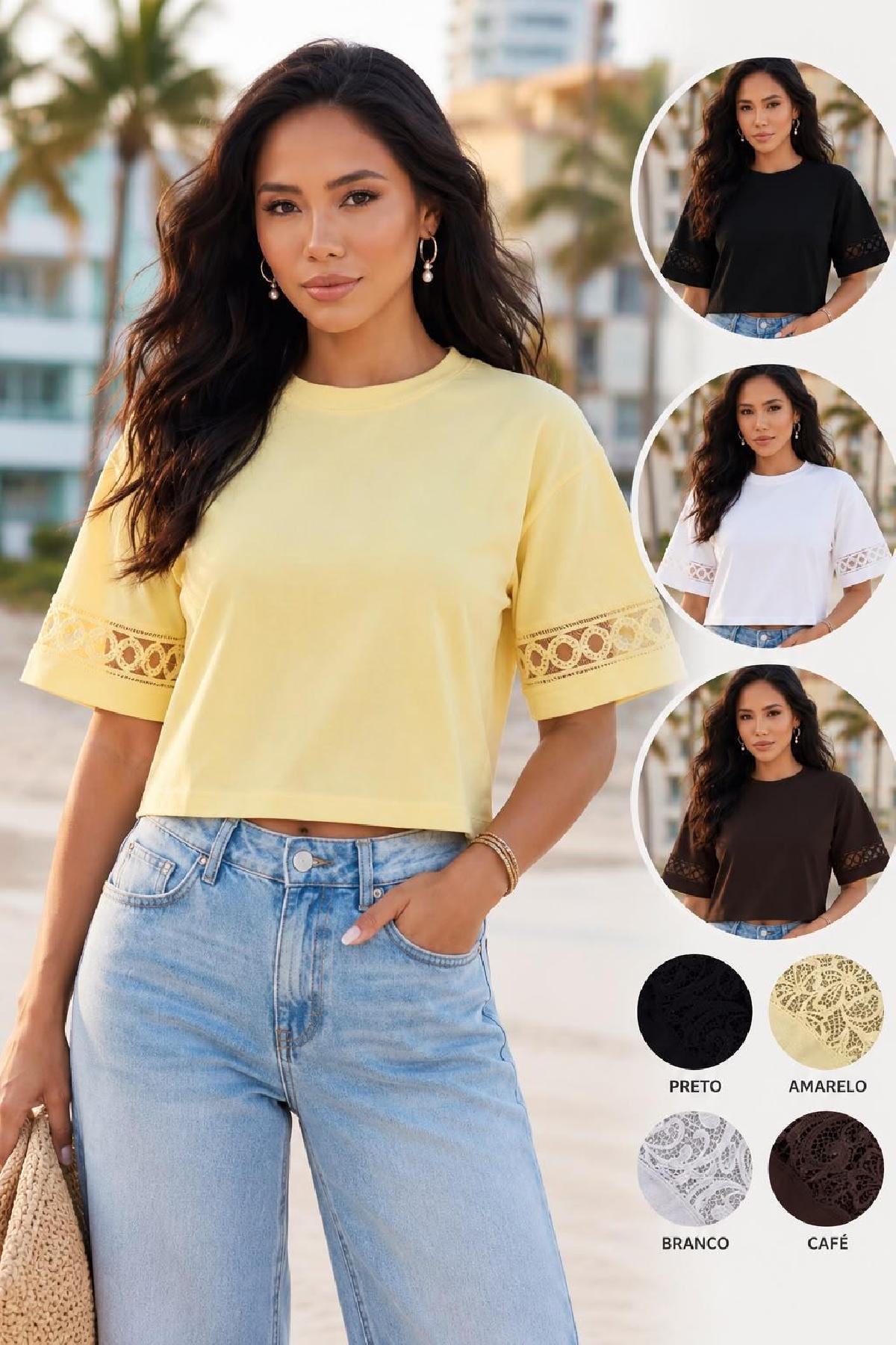 Foto do produto Blusa Epifani Detalhe Manga Cropped  Amarelo