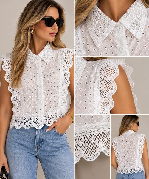 Foto do produto  Blusa Heli Fashion Renda Regata Branco