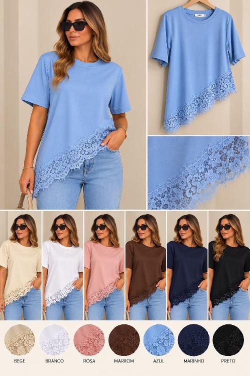 Foto do produto  Blusa Lin Sp Renda T-shirt Assimetrica  Marrom