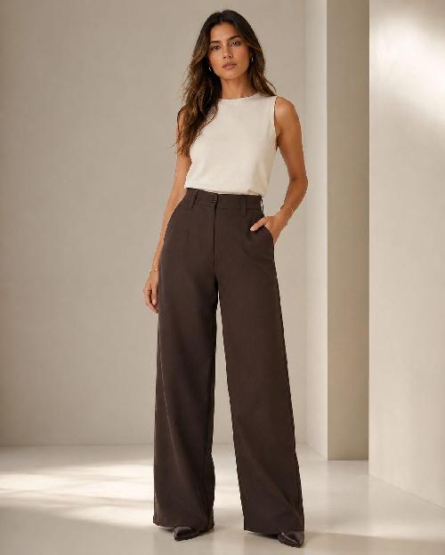 Foto do produto  Calça Alfaiataria Fe Ouzzare Wide Leg Café