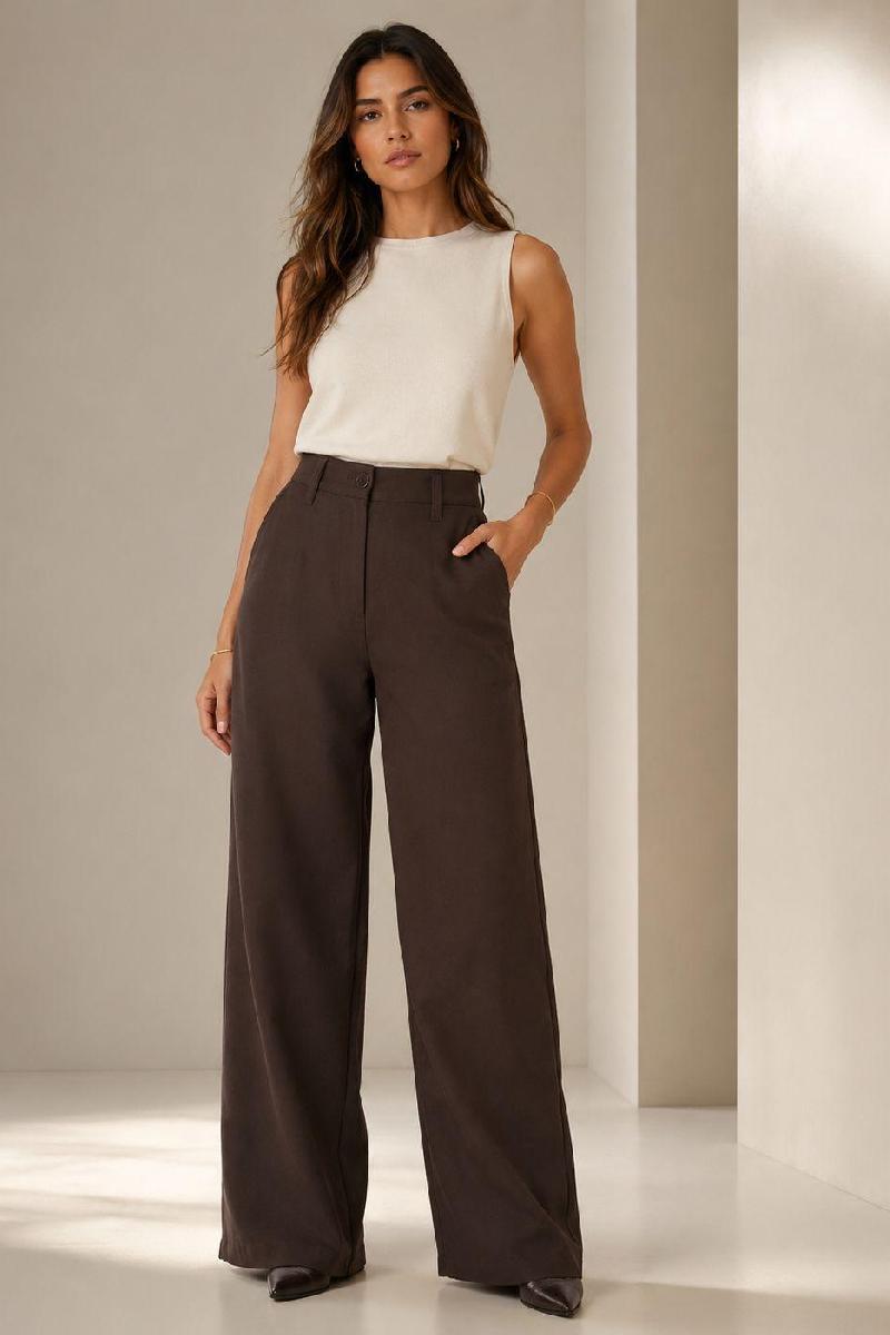 Foto do produto  Calça Alfaiataria Fe Ouzzare Wide Leg Café