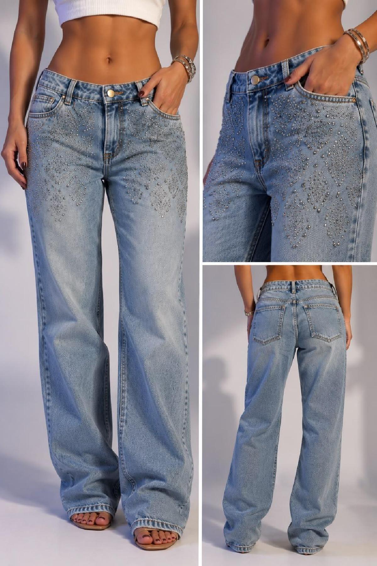 Foto do produto Calça Fem Ecxo Jeans Brilho Mom Jeans