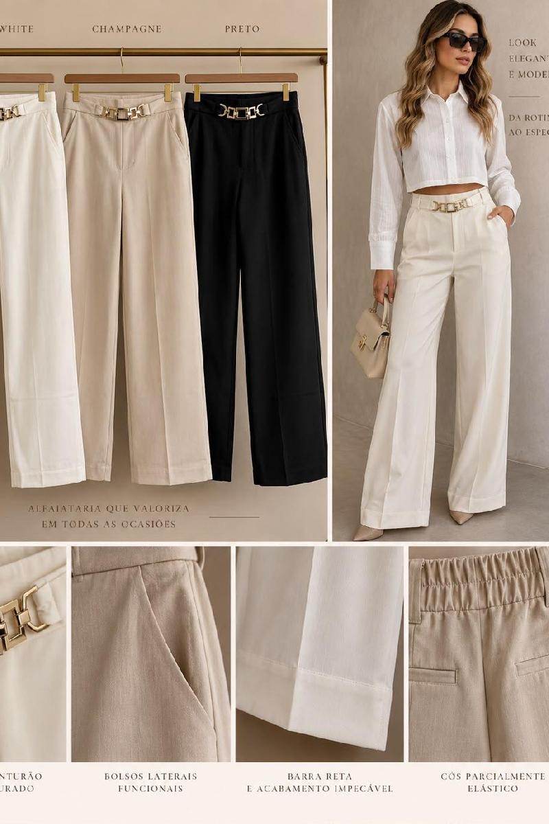 Foto do produto  Calça Fem Heli Fashion Fivela Pantalona  Preto