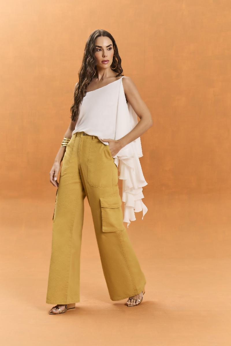 Foto do produto  Calça Fem Six One Bolso Baggy Bege