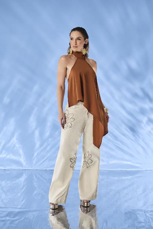 Foto do produto  Calça Fem Six One Brilho Baggy Bege