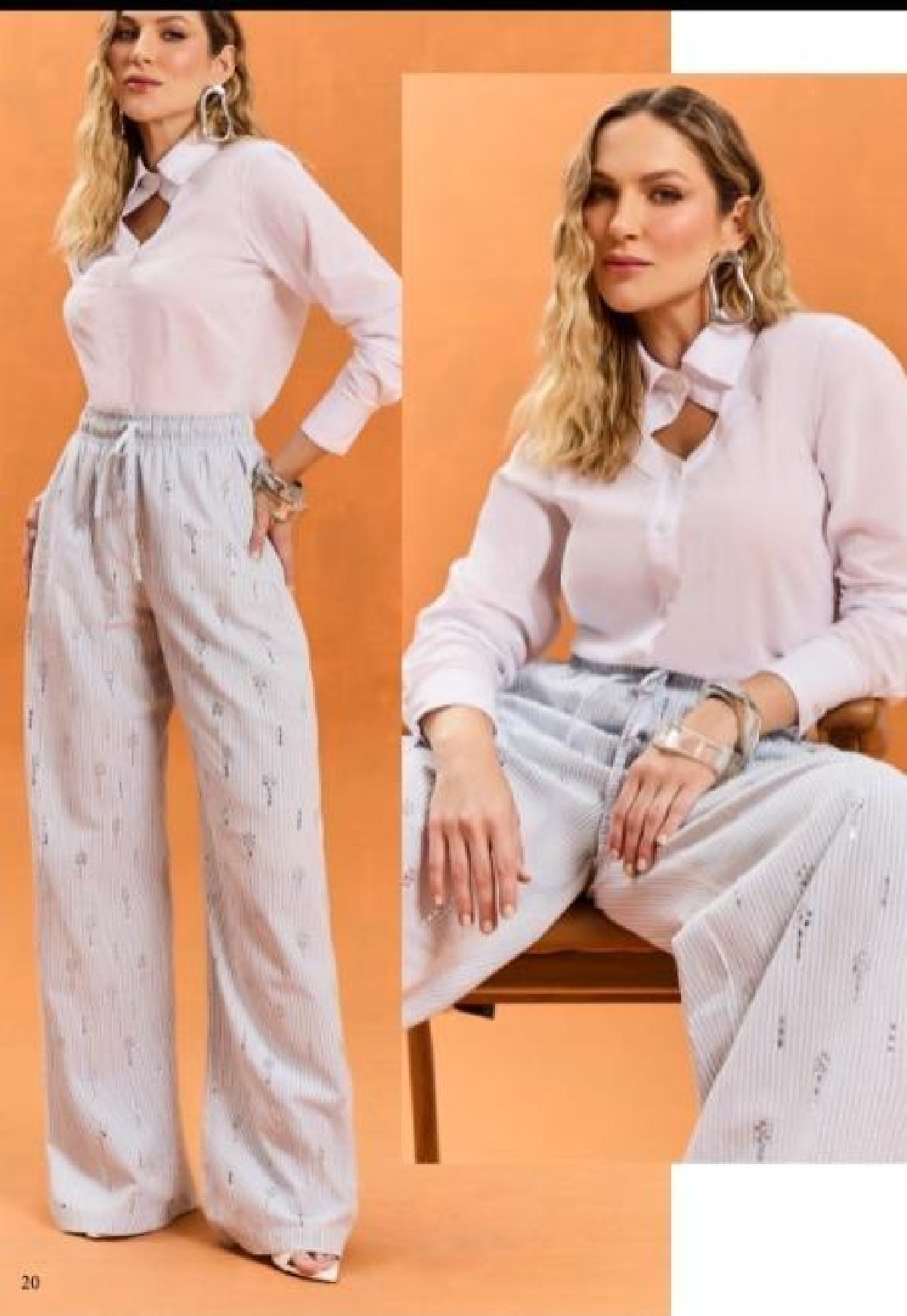 Foto do produto Calça Fem Six One Tecido Pantalona Listras