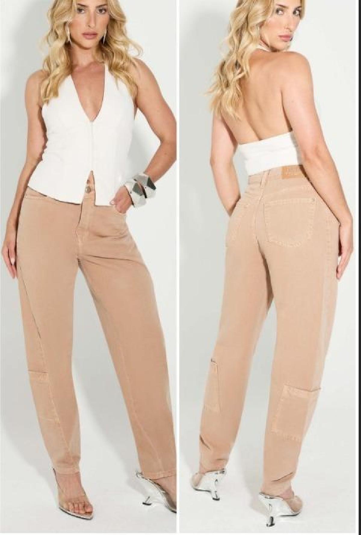Foto do produto Calça Fem Teezz Cargo Carrot Creme