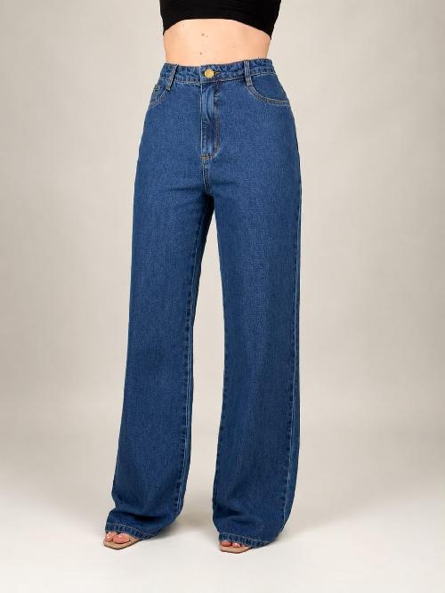 Foto do produto  Calça Fem Teezz Hot Pants Wide Leg Jeans Escuro