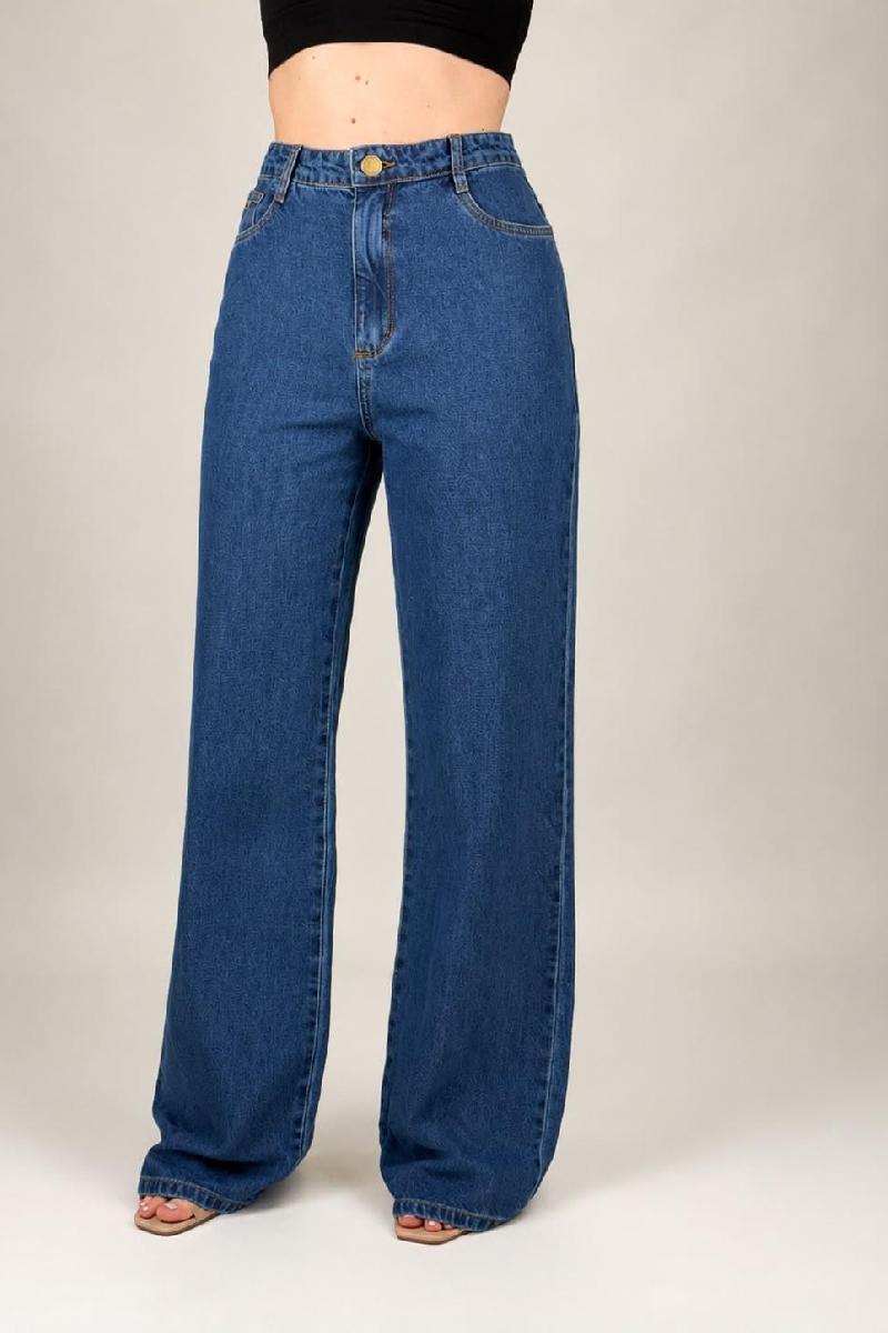 Foto do produto  Calça Fem Teezz Hot Pants Wide Leg Jeans Escuro