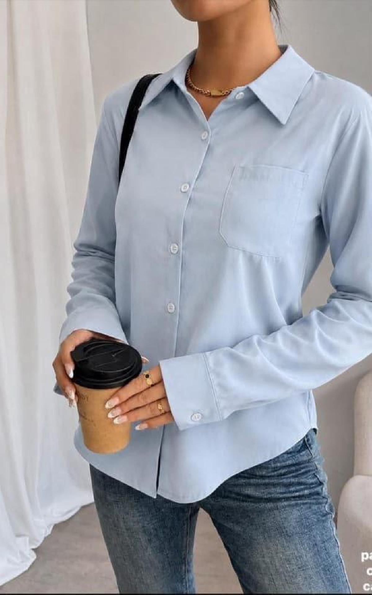 Foto do produto Camisa Fem. Aedd Elastano Manga Longa Azul Bebe