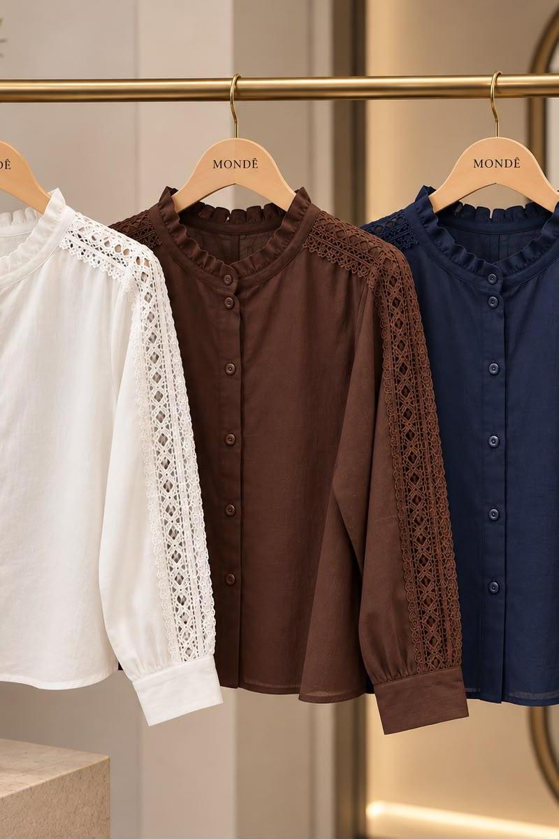 Foto do produto  Camisa Fem. Eagle Rock Manga Longa Detalhe Renda Branco
