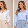 Foto do produto Camisa Fem. Espaço Virtual Tricoline Com Elastano Bolso Azul