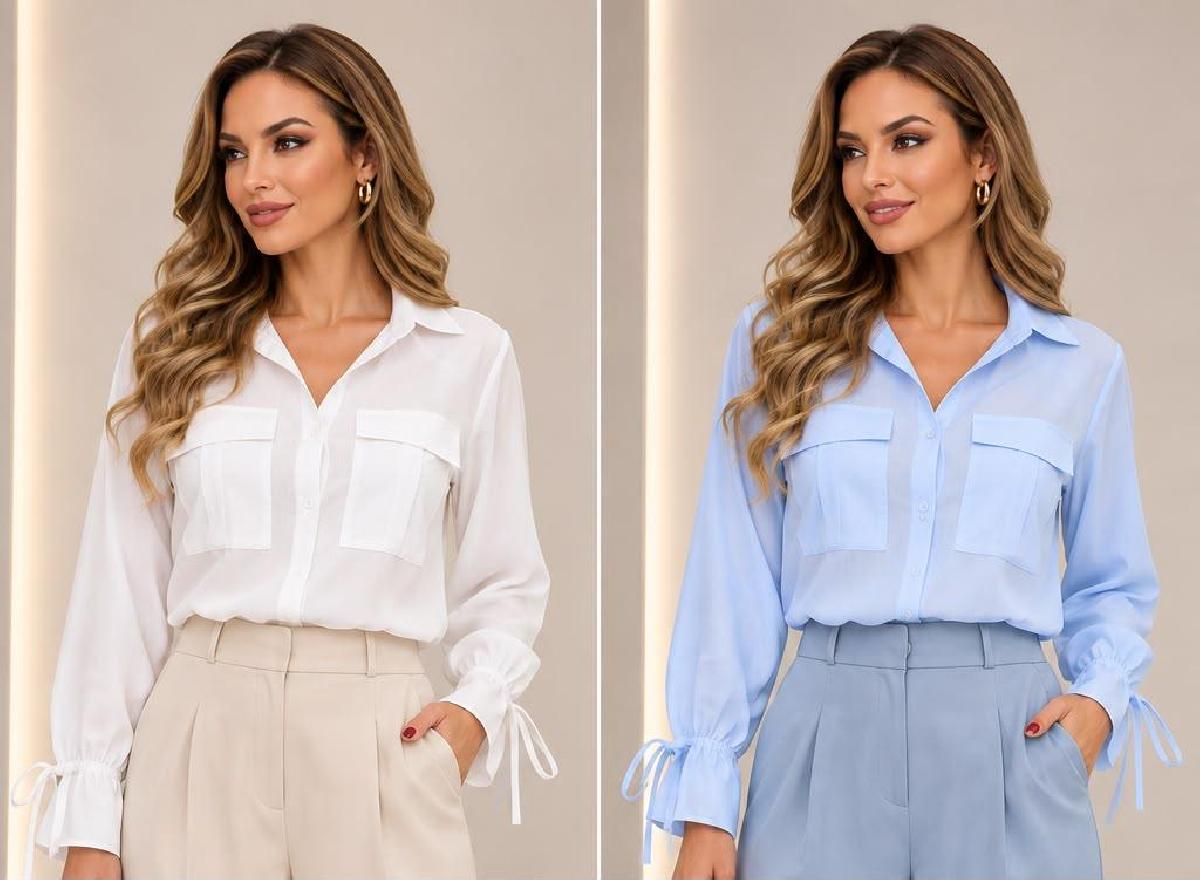 Foto do produto Camisa Fem. Espaço Virtual Tricoline Com Elastano Bolso  Branco