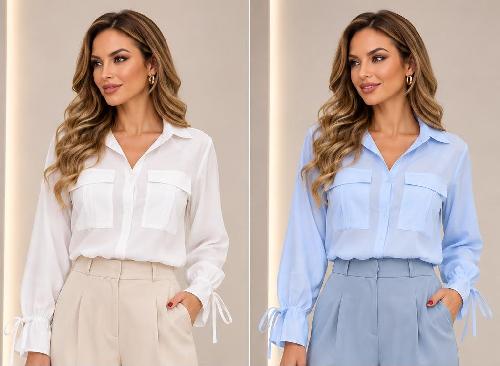 Foto do produto  Camisa Fem. Espaço Virtual Tricoline Com Elastano Bolso  Branco