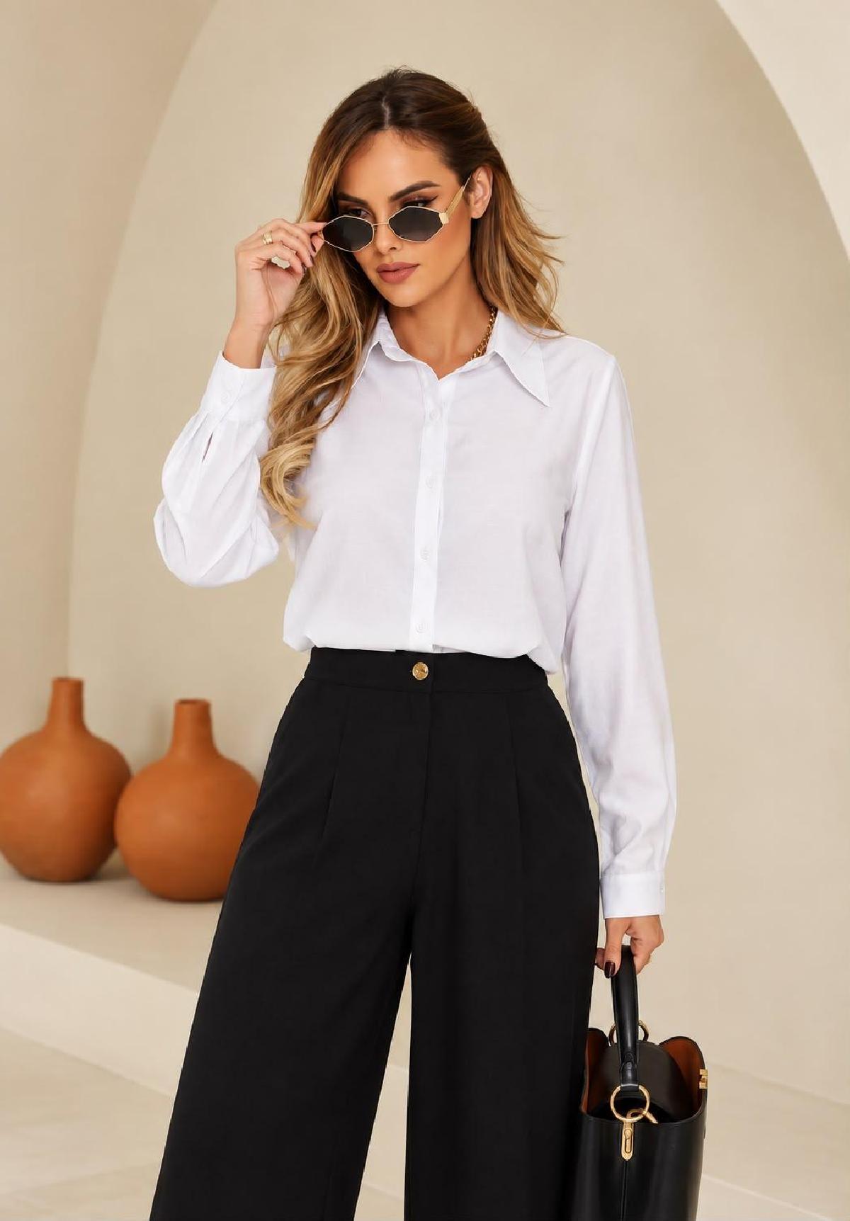 Foto do produto Camisa Fem. Espaço Virtual Tricoline Com Elastano Classica Branco