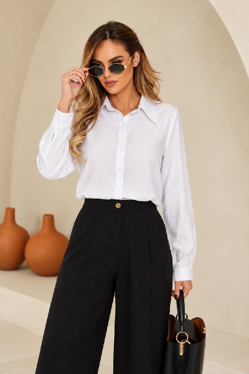 Foto do produto  Camisa Fem. Espaço Virtual Tricoline Com Elastano Classica Branco