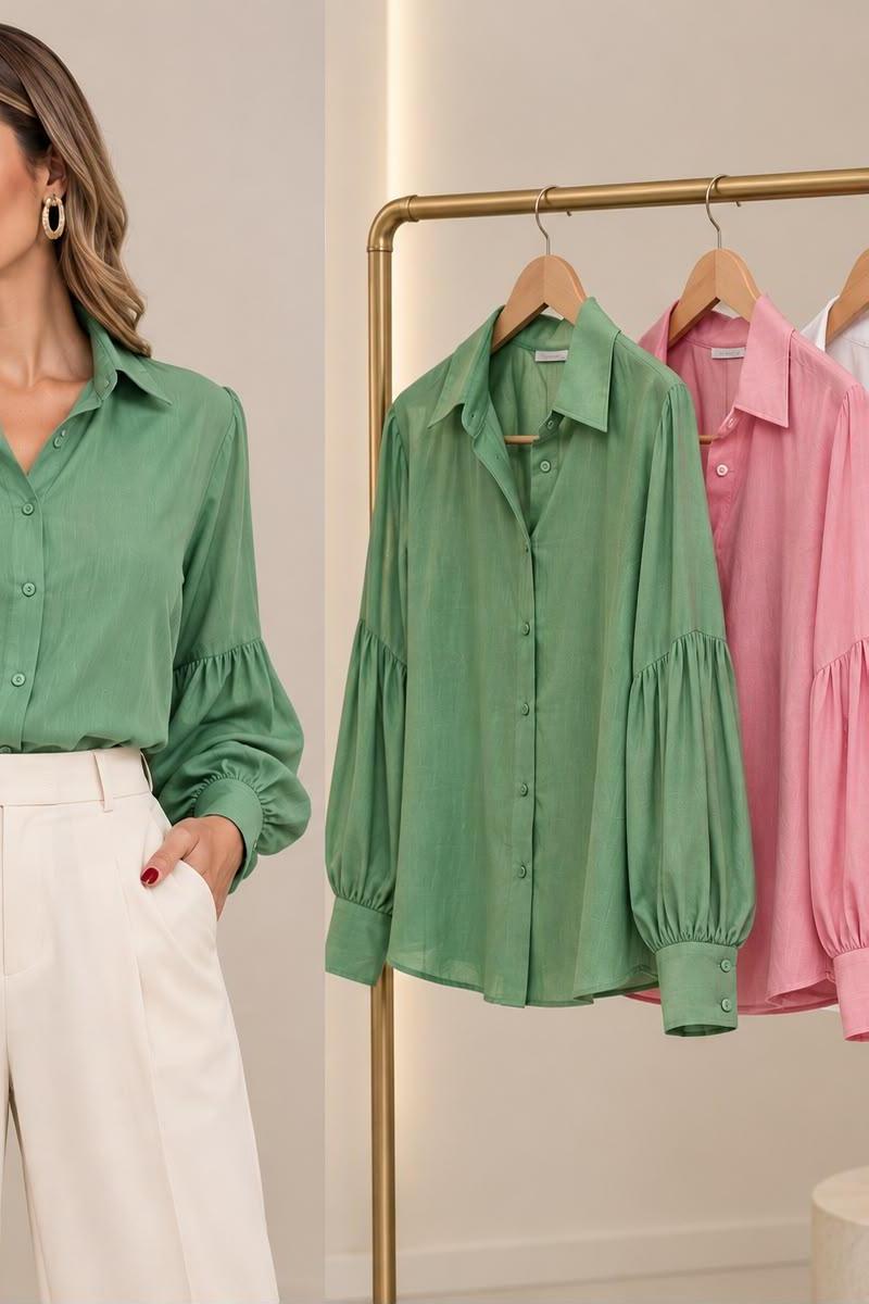 Foto do produto  Camisa Fem. Espaço Virtual Viscose Manga Bufante  Branco