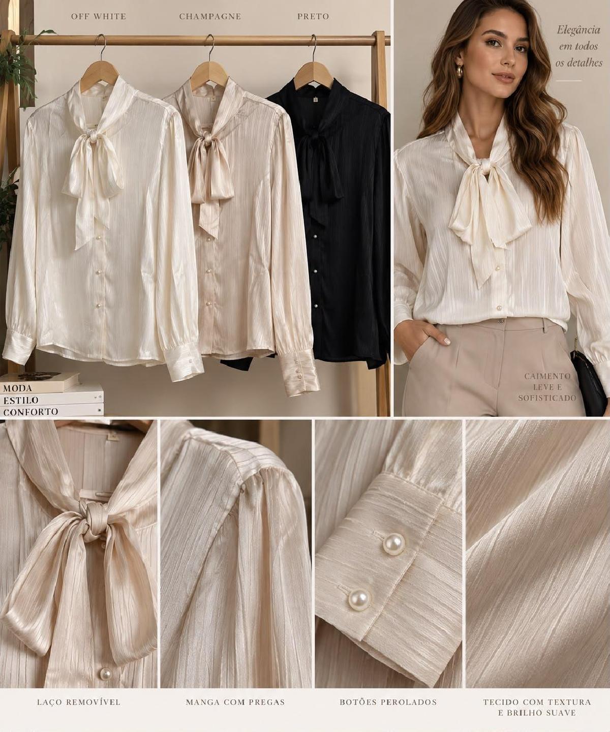 Foto do produto Camisa Fem. Heli Fashion Acetinada Amarração Na Gola  Caqui