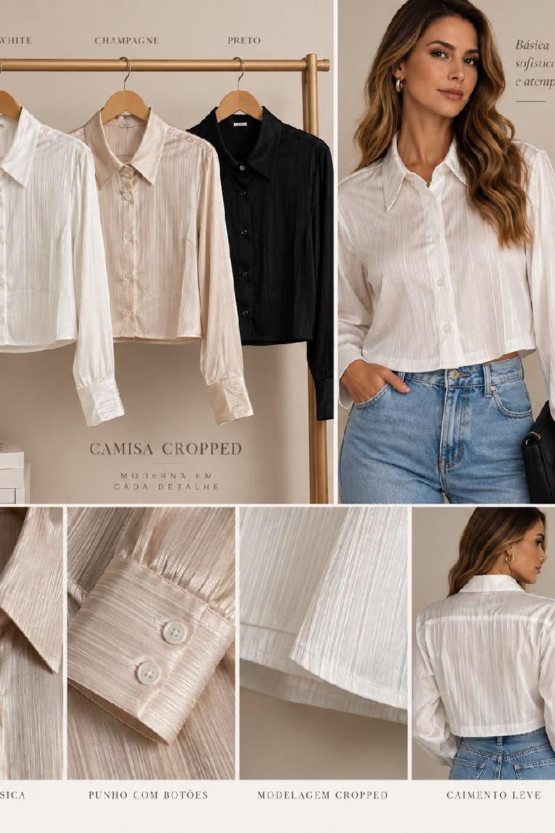 Foto do produto  Camisa Fem. Heli Fashion Acetinada Cropped  Off White