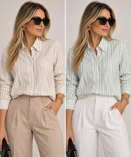 Foto do produto  Camisa Fem. Heli Fashion Listras  Caqui