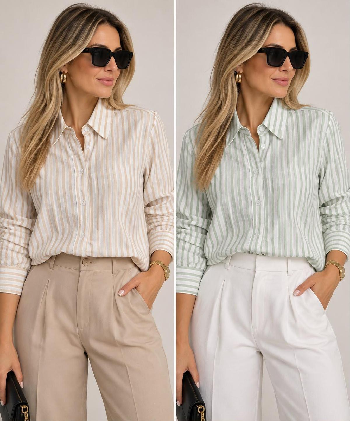 Foto do produto Camisa Fem. Heli Fashion Listras Verde