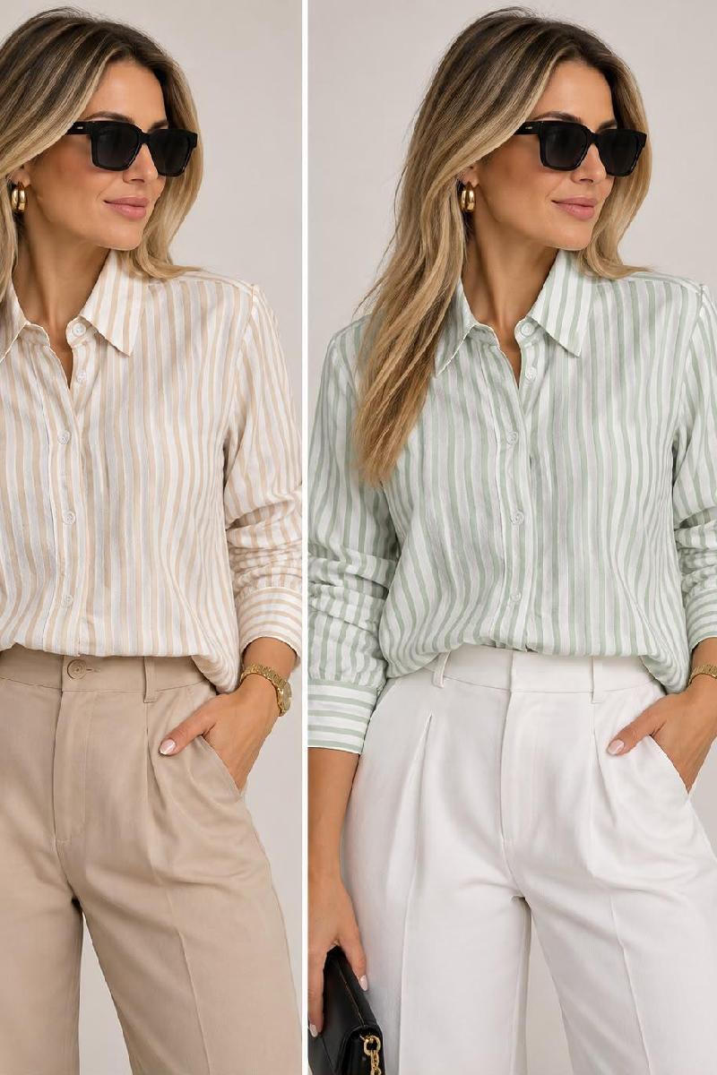 Foto do produto  Camisa Fem. Heli Fashion Listras Verde