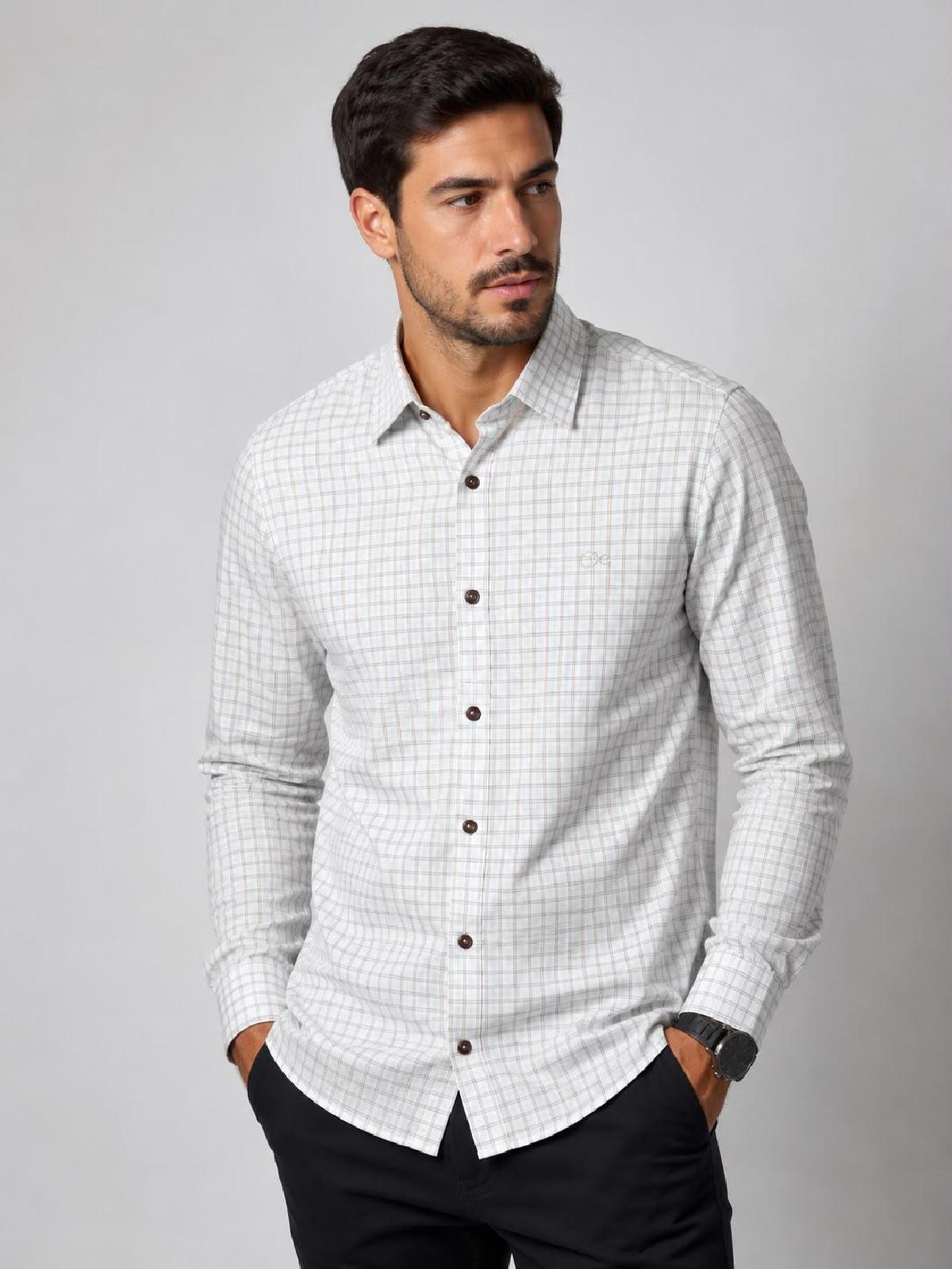 Foto do produto Camisa Masc. Ogochi Slim Xadrez Bege
