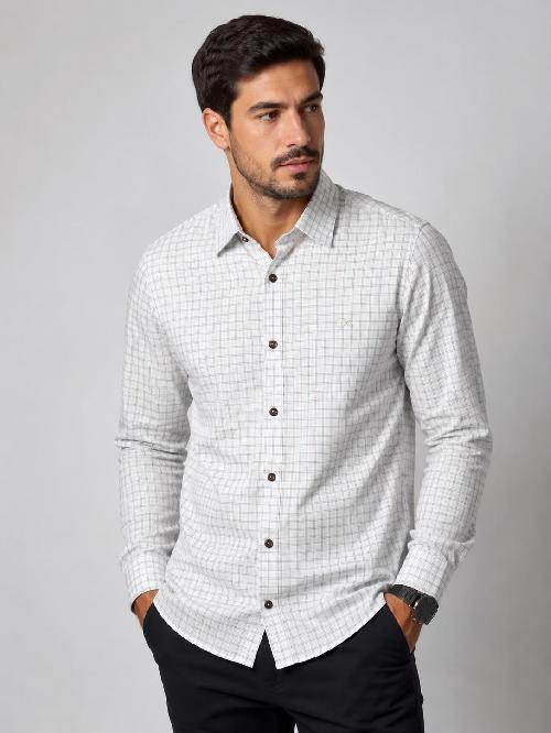 Foto do produto  Camisa Masc. Ogochi Slim Xadrez Bege