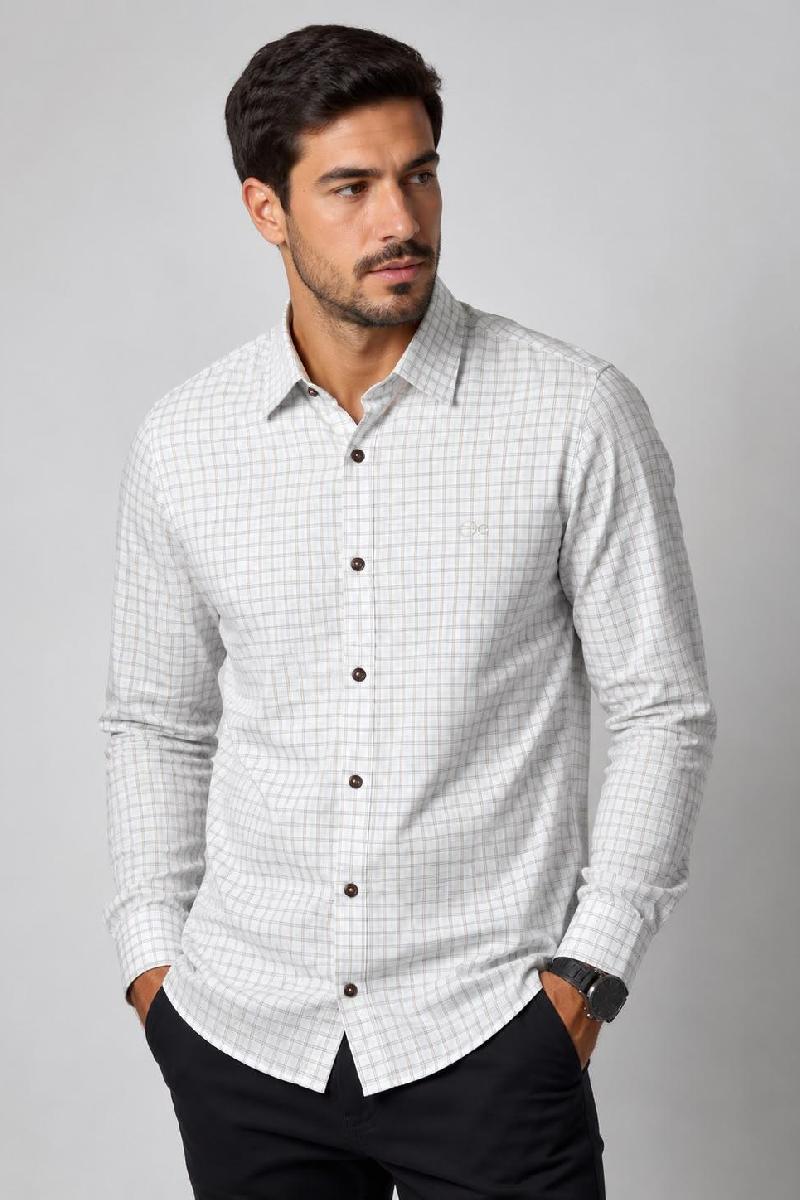 Foto do produto  Camisa Masc. Ogochi Slim Xadrez Bege