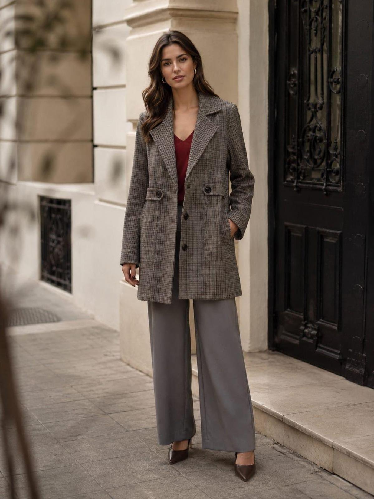 Foto do produto Casaco Fem. Flor De Cacau Blazer Alongado Xadrez