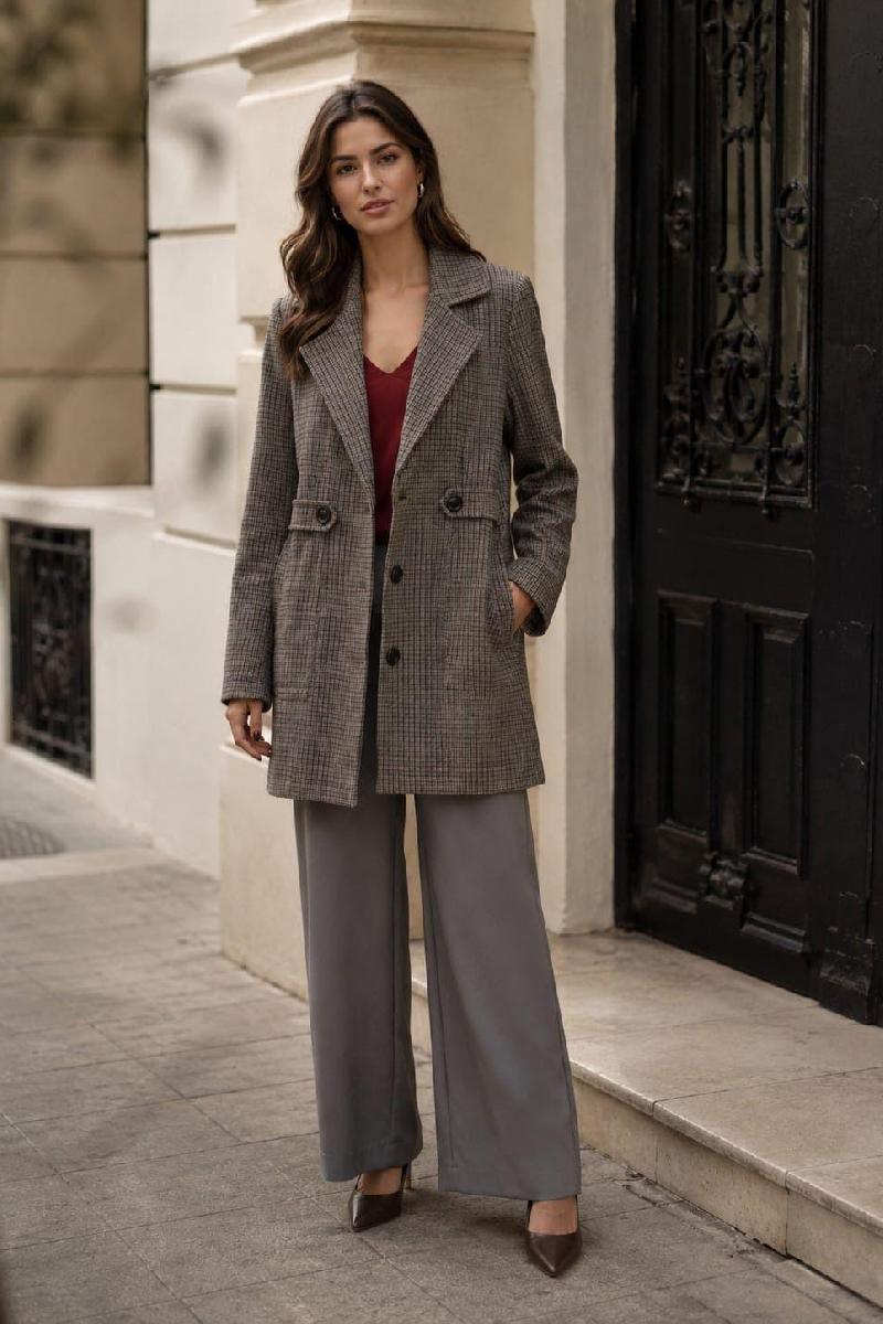 Foto do produto  Casaco Fem. Flor De Cacau Blazer Alongado Xadrez