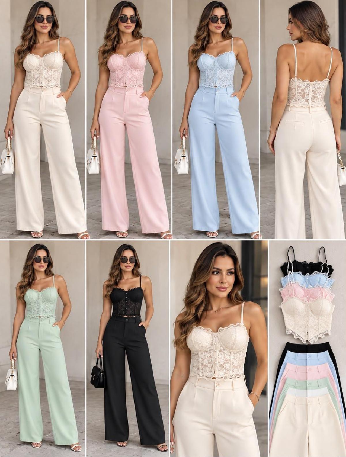 Foto do produto Conjunto Amaram Renda Calça E Corset  Azul Bebe