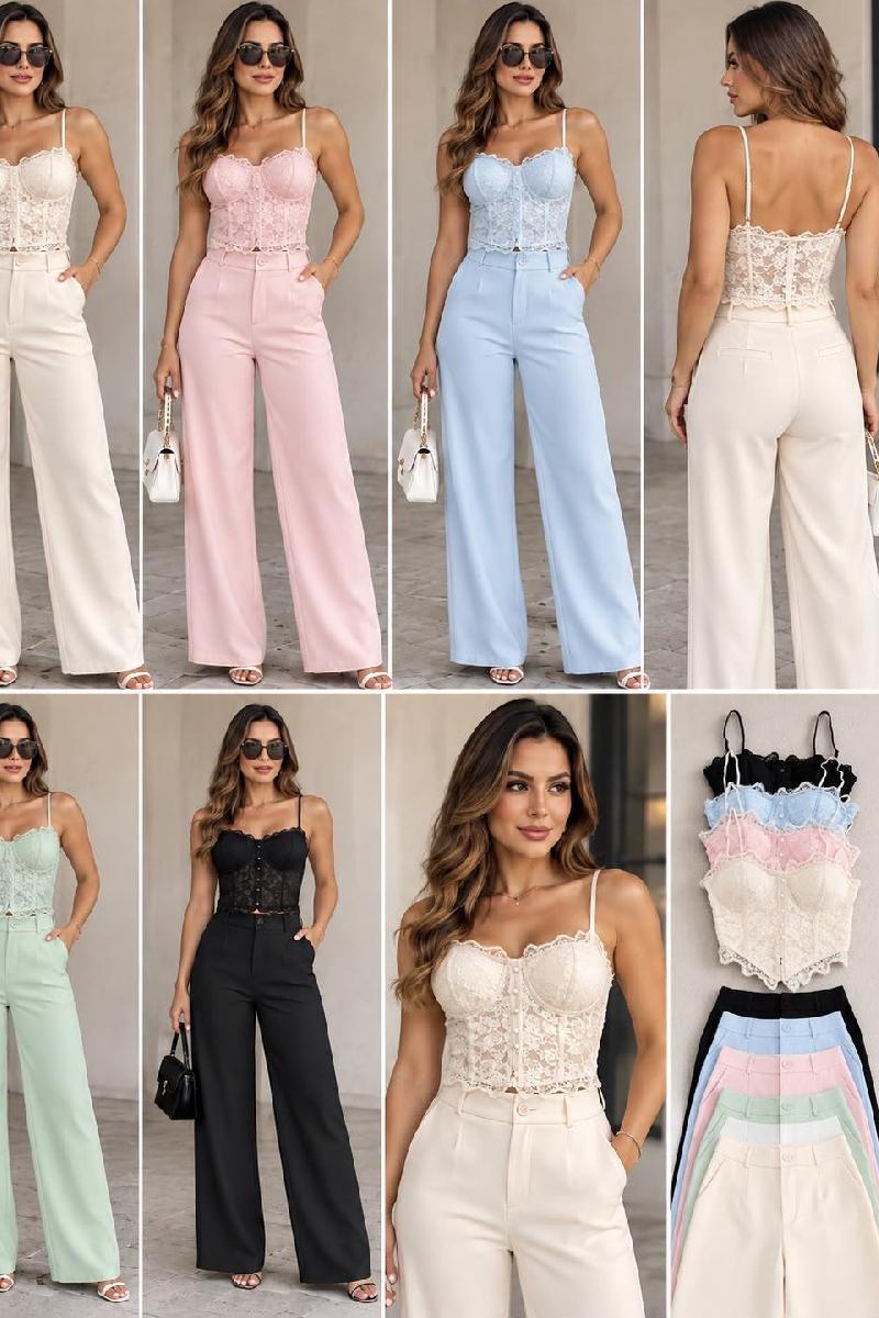 Foto do produto  Conjunto Amaram Renda Calça E Corset  Preto