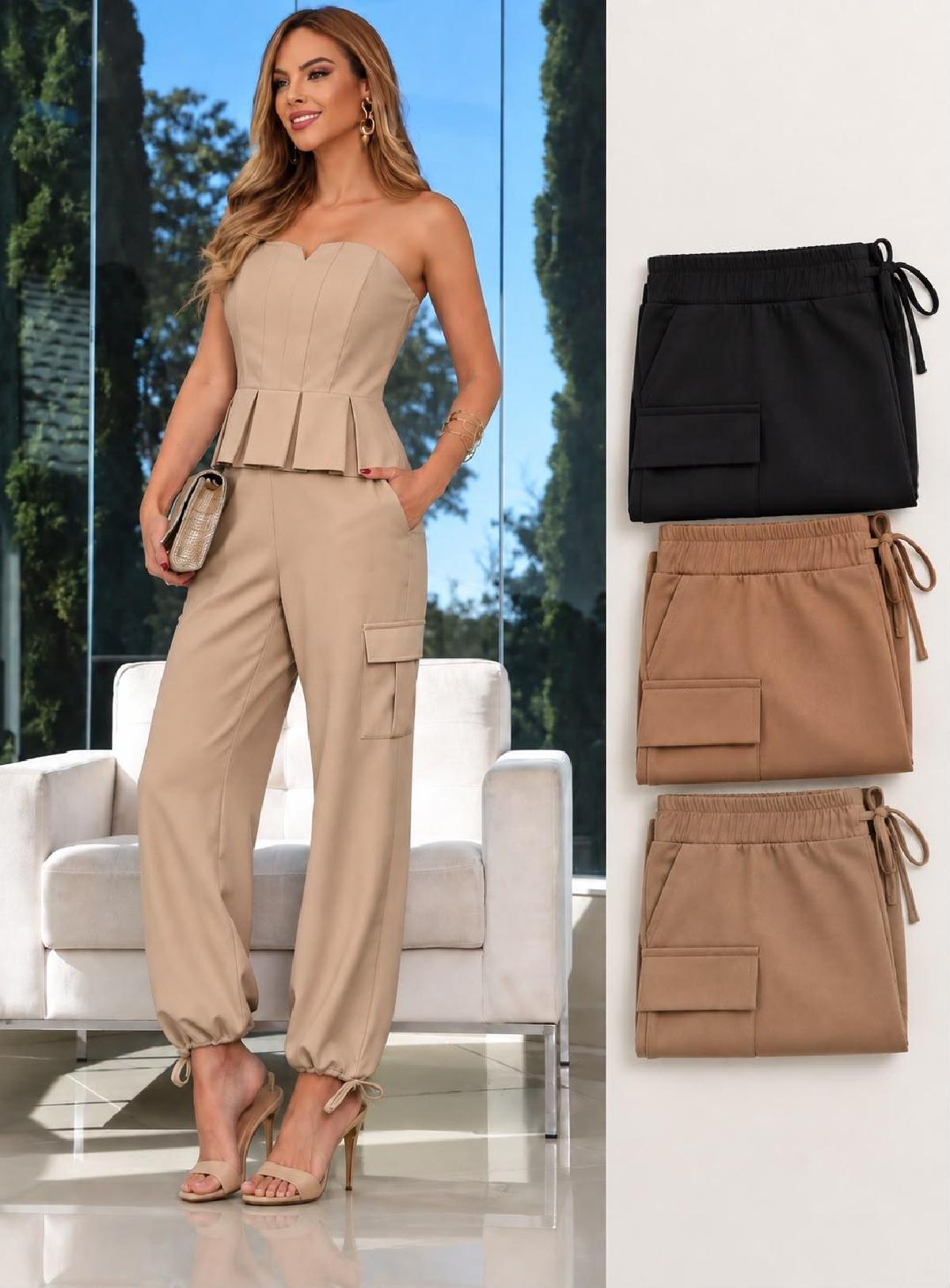 Foto do produto Conjunto Espaço Virtual  2r46134614 Peplum Top E Calça  Bege