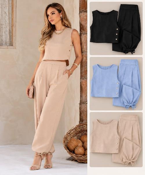 Foto do produto  Conjunto Espaço Virtual Botões Blusa E Calça Azul