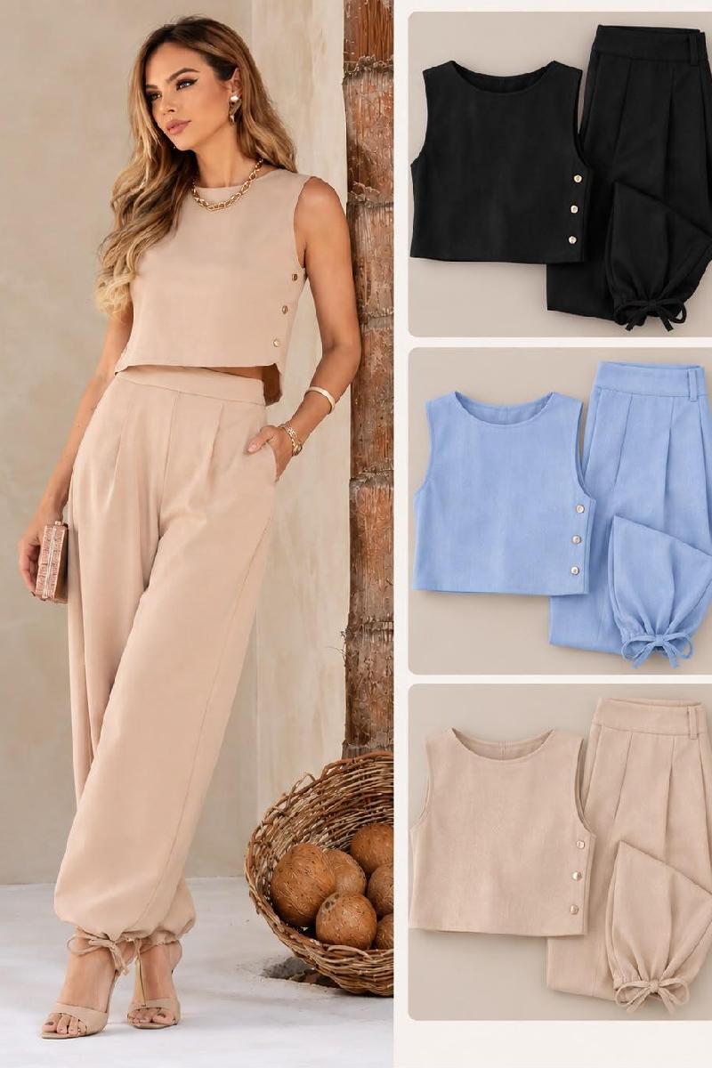 Foto do produto  Conjunto Espaço Virtual Botões Blusa E Calça Preto