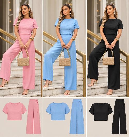 Foto do produto  Conjunto Espaço Virtual Pantalona Blusa E Calça Rosa