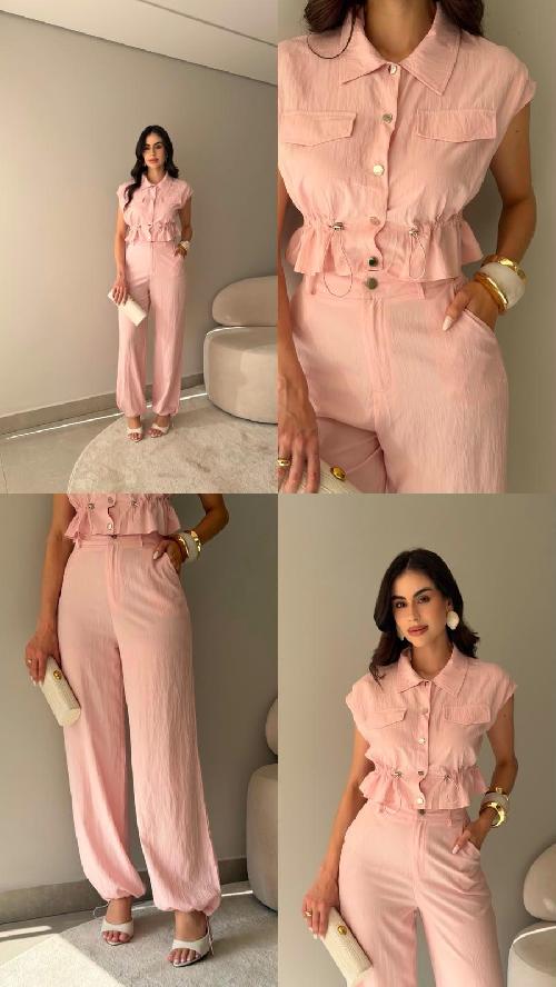 Foto do produto  Conjunto My Crush Ro Colete Calça Aladim Rosa