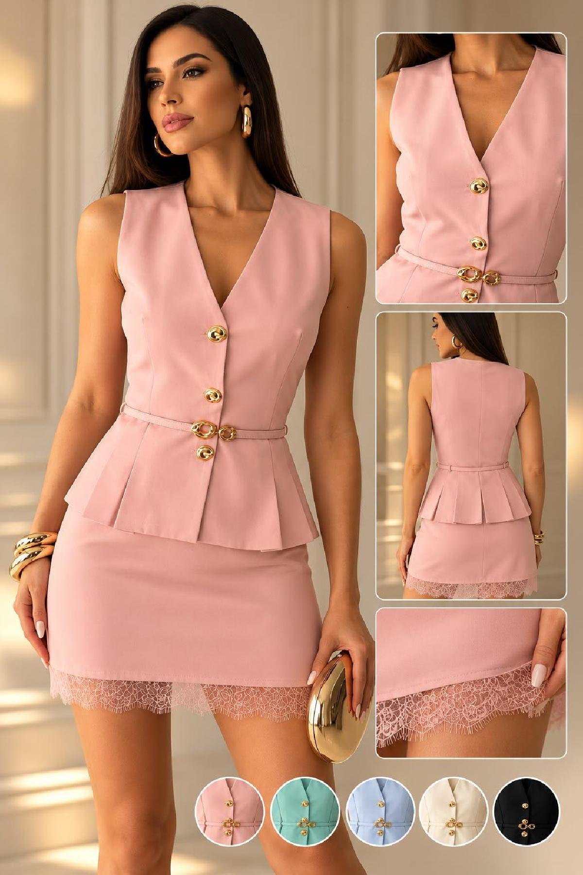 Foto do produto Conjunto My Crush Saia E Colete Cinto Rosa