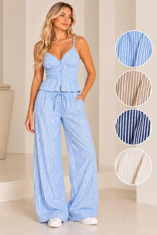 Foto do produto  Conjunto Yunee Listras Calça E Cropped Marrom