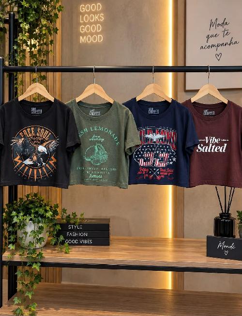 Foto do produto  Cropped Vintage Estampada T-shirt Preto