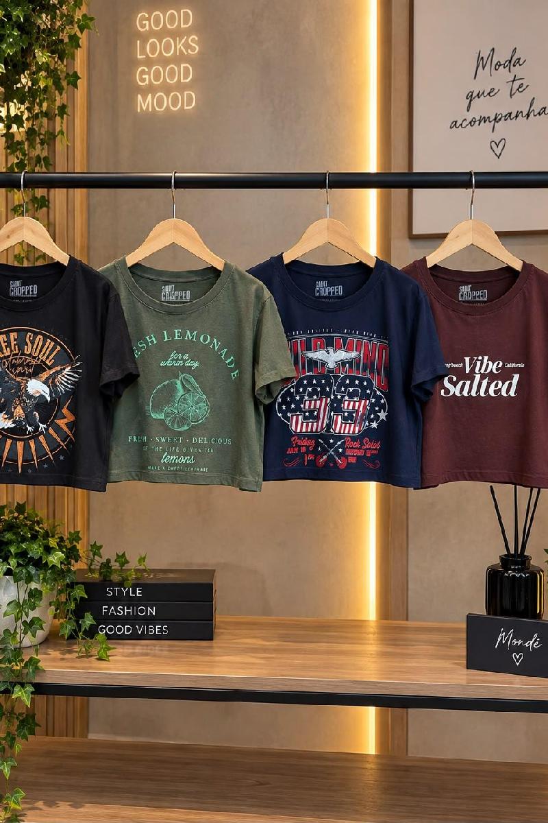 Foto do produto  Cropped Vintage Estampada T-shirt Preto