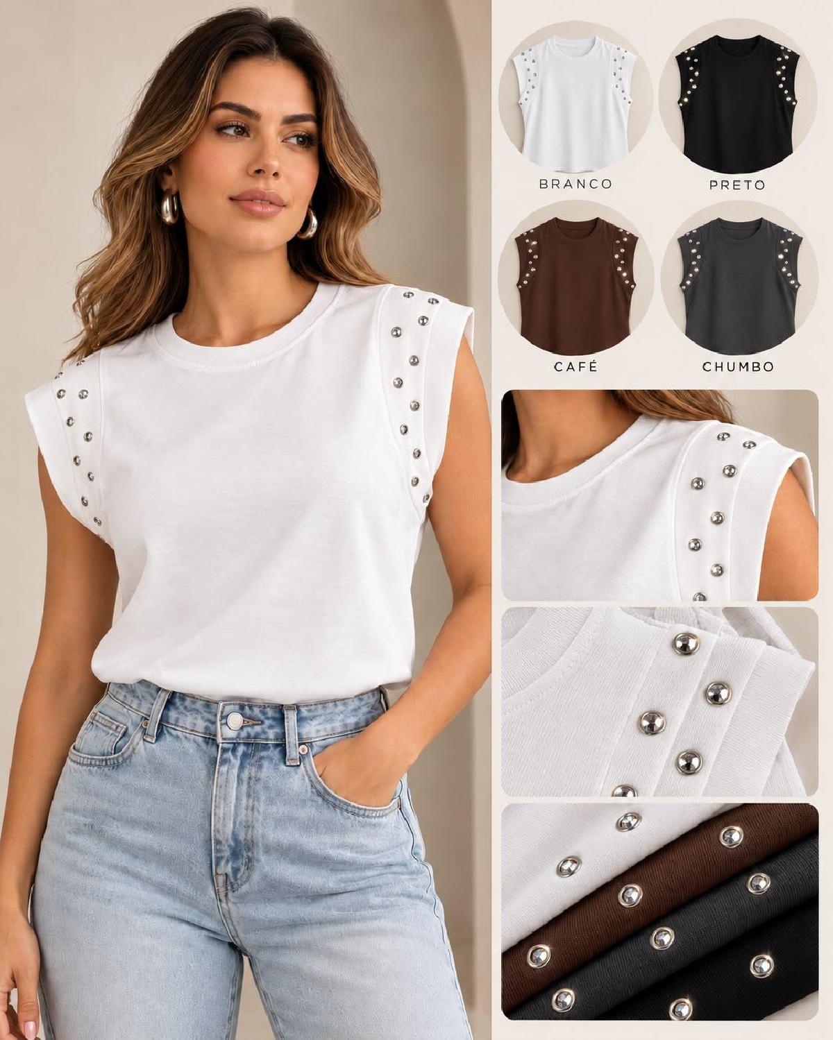 Foto do produto Regata Fem. Epifani Aplicação Metálica Regatão  Off White