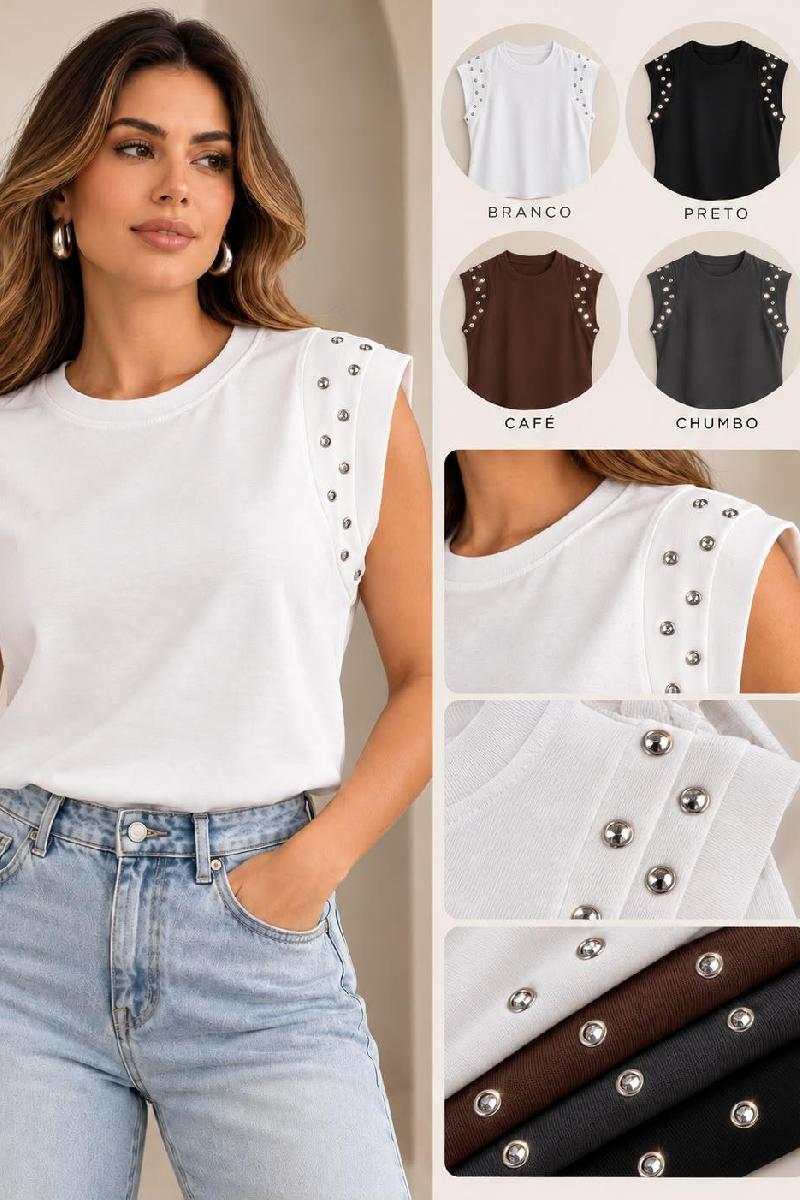 Foto do produto  Regata Fem. Epifani Aplicação Metálica Regatão  Off White