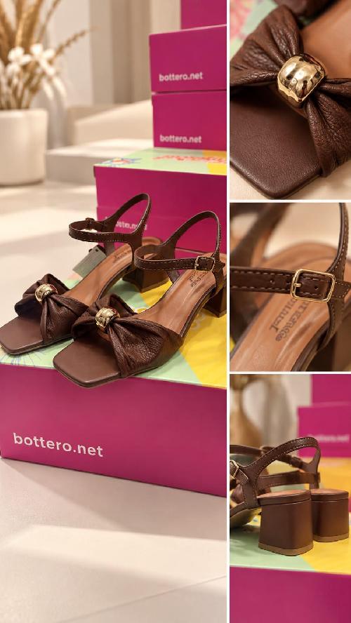 Foto do produto  Sandália Casual Bottero Salto Bloco Couro Chocolate